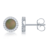 Sterling Silver CZ Abalone Round Stud Earrings